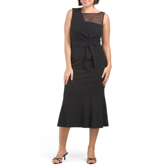 JS COLLECTIONS Black Joanna Bow Tea Length Dress - Picture 1 of 2